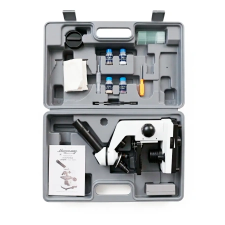 Микроскоп школьный с подсветкой Микромед Атом 40х-800х в кейсе